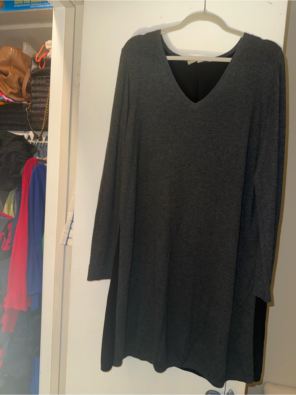 LOFT Charcoal V-Neck Long Sleeve Knit Dress